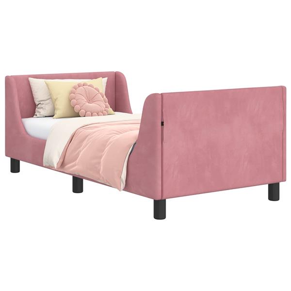Grote foto vidaxl bedframe voor kinderen met hoofdbord roze 80 x 160 cm fluweel antiek en kunst stoelen en banken