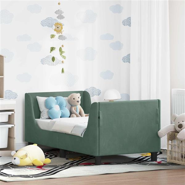 Grote foto vidaxl peuterbedframe met hoofdbord zeegroen 70 x 140 cm fluweel antiek en kunst stoelen en banken
