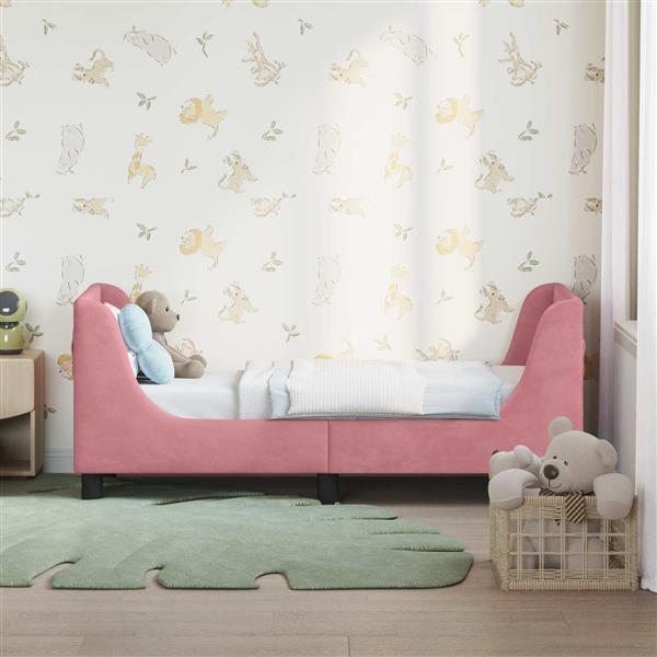 Grote foto vidaxl peuterbedframe met hoofdbord roze 70 x 140 cm fluweel antiek en kunst stoelen en banken