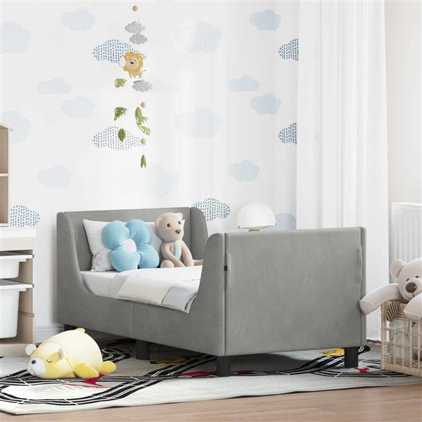 Grote foto vidaxl peuterbedframe met hoofdbord lichtgrijs 70 x 140 cm fluweel antiek en kunst stoelen en banken
