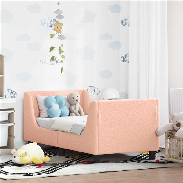 Grote foto vidaxl peuterbedframe met hoofdbord roze 70 x 140 cm schapenstof antiek en kunst stoelen en banken
