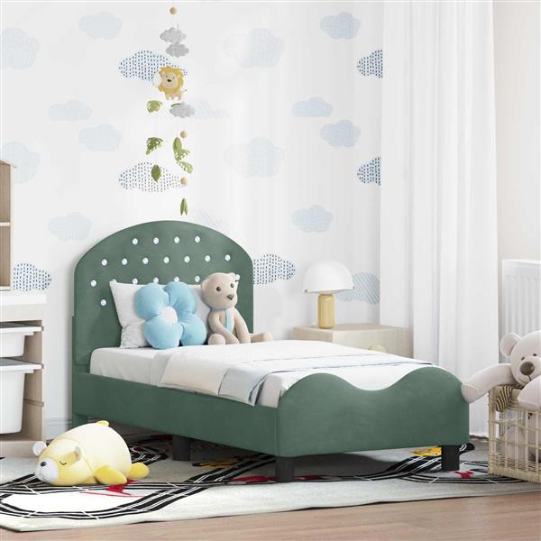 Grote foto vidaxl peuterbedframe met hoofdbord zeegroen 70 x 140 cm fluweel antiek en kunst stoelen en banken