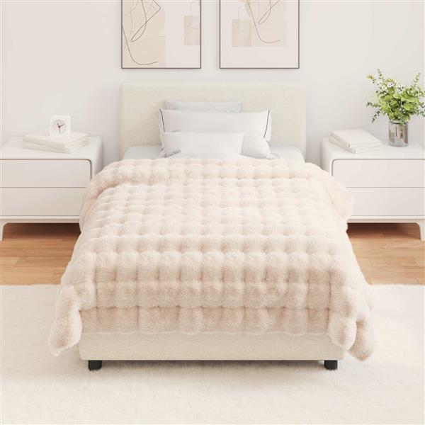 Grote foto vidaxl neppels konijnenbont deken beige 130 x 150 cm polyester huis en inrichting bedden