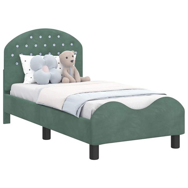 Grote foto vidaxl peuterbedframe met hoofdbord zeegroen 70 x 140 cm fluweel antiek en kunst stoelen en banken