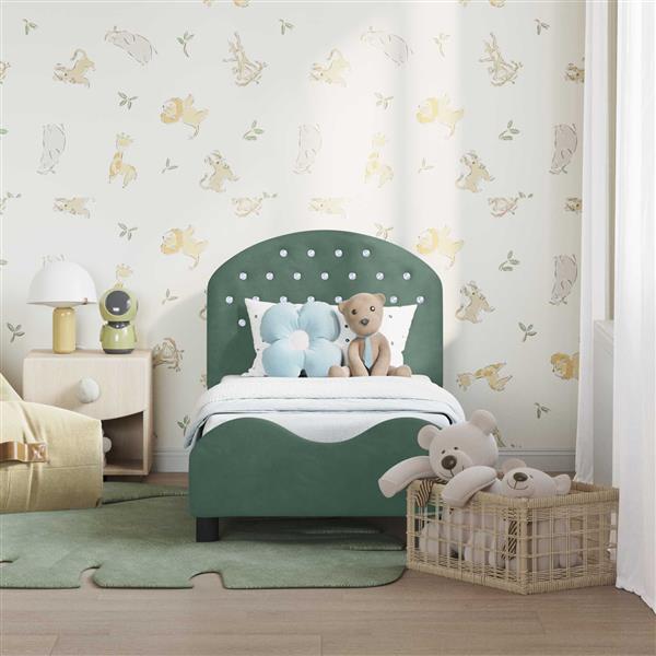 Grote foto vidaxl peuterbedframe met hoofdbord zeegroen 70 x 140 cm fluweel antiek en kunst stoelen en banken