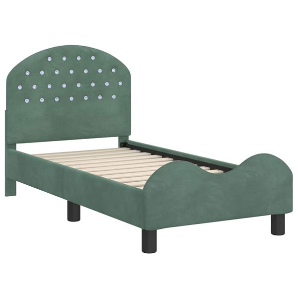 Grote foto vidaxl peuterbedframe met hoofdbord zeegroen 70 x 140 cm fluweel antiek en kunst stoelen en banken