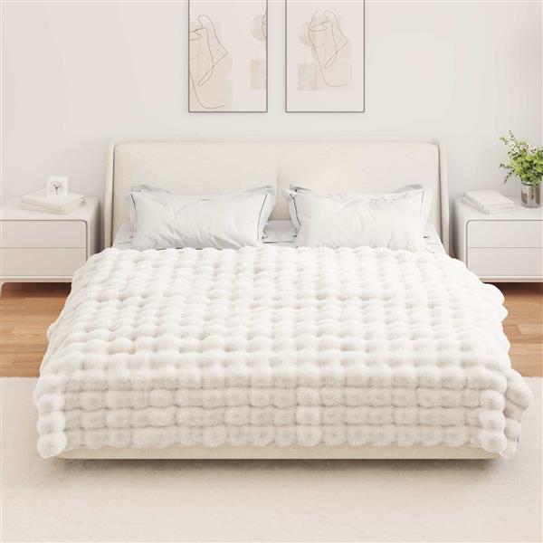 Grote foto vidaxl neppels konijnenbont deken wit 150 x 220 cm polyester huis en inrichting bedden