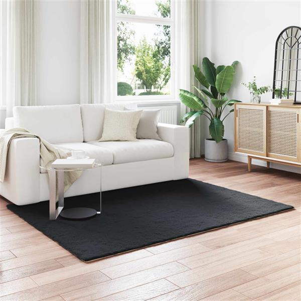 Grote foto vidaxl nep konijnenbont tapijt olite zwart 160 x 230 cm polyester huis en inrichting vloerbedekking en kleden