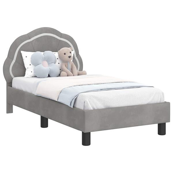 Grote foto vidaxl peuterbedframe met hoofdbord lichtgrijs 70 x 140 cm fluweel antiek en kunst stoelen en banken