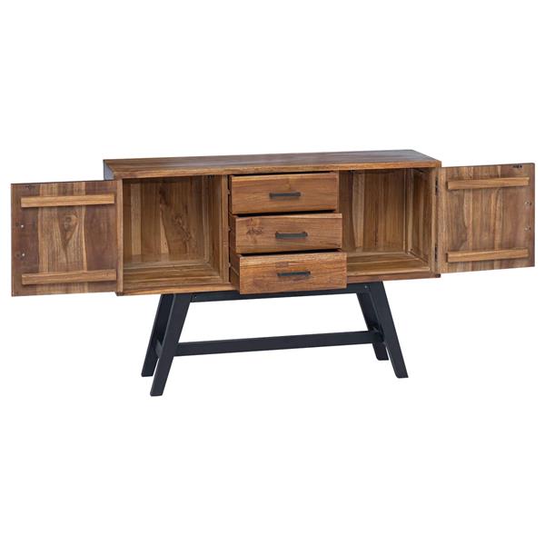 Grote foto vidaxl tv standaard met lade naturel 110 x 30 x 75 cm massief teakhout huis en inrichting overige