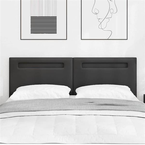 Grote foto vidaxl led hoofdbord zwart 160 cm nep leer antiek en kunst stoelen en banken