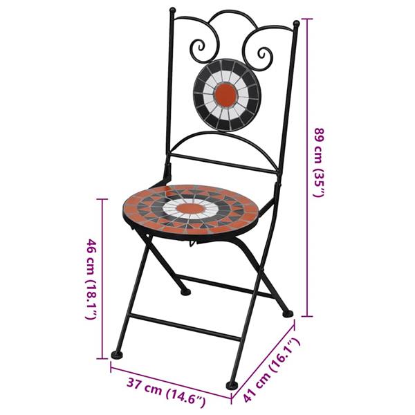 Grote foto vidaxl bistrostoelen inklapbaar 2 st keramiek terracottakleurig en wit tuin en terras tuinmeubelen