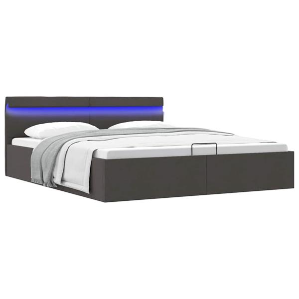Grote foto vidaxl bedframe met opbergruimte en led stof donkergrijs 160x200 cm antiek en kunst stoelen en banken
