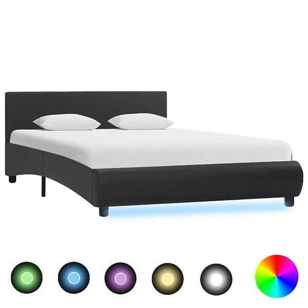 Grote foto vidaxl bedframe met led kunstleer zwart 120x200 cm antiek en kunst stoelen en banken