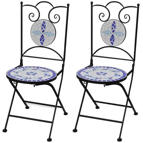 Grote foto vidaxl bistrostoelen inklapbaar 2 st keramiek blauw en wit tuin en terras tuinmeubelen