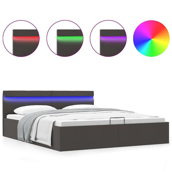 Grote foto vidaxl bedframe met opbergruimte en led stof donkergrijs 160x200 cm antiek en kunst stoelen en banken