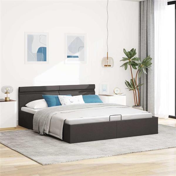 Grote foto vidaxl bedframe met opbergruimte en led stof donkergrijs 160x200 cm antiek en kunst stoelen en banken