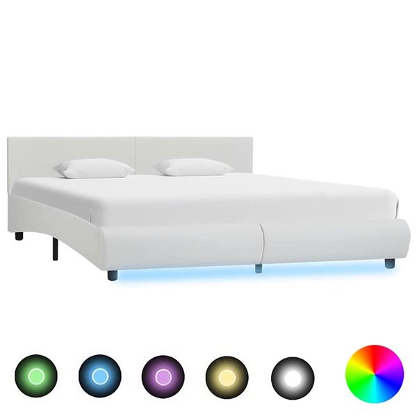 Grote foto vidaxl bedframe met led kunstleer wit 180x200 cm antiek en kunst stoelen en banken