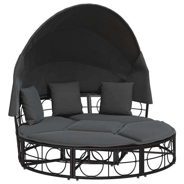 Grote foto vidaxl loungebed met luifel en kussens poly rattan zwart tuin en terras tuinmeubelen