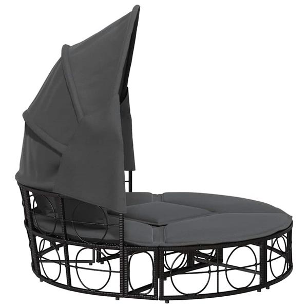 Grote foto vidaxl loungebed met luifel en kussens poly rattan zwart tuin en terras tuinmeubelen