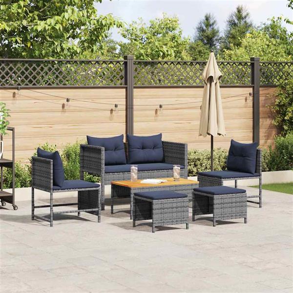 Grote foto vidaxl tuin sofa set 6 pcs grijs en marineblauw poly rattan tuin en terras tuinmeubelen