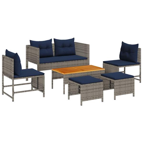 Grote foto vidaxl tuin sofa set 6 pcs grijs en marineblauw poly rattan tuin en terras tuinmeubelen