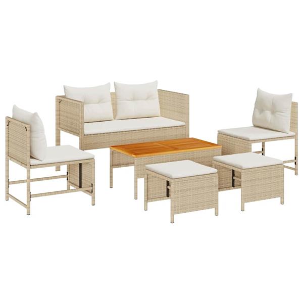 Grote foto vidaxl tuin sofa set 6 pcs beige en cr mekleurig poly rattan tuin en terras tuinmeubelen