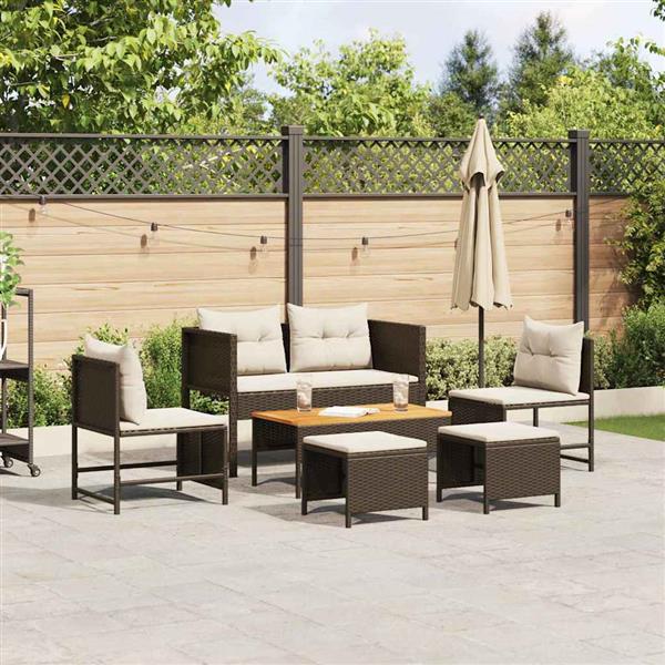 Grote foto vidaxl tuin sofa set 6 pcs bruin en cr me poly rattan tuin en terras tuinmeubelen