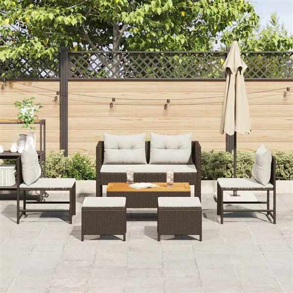 Grote foto vidaxl tuin sofa set 6 pcs bruin en cr me poly rattan tuin en terras tuinmeubelen