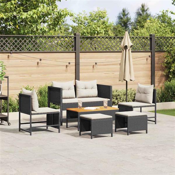 Grote foto vidaxl tuin sofa set 6 pcs zwart en cr me poly rattan tuin en terras tuinmeubelen