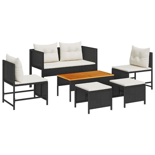 Grote foto vidaxl tuin sofa set 6 pcs zwart en cr me poly rattan tuin en terras tuinmeubelen