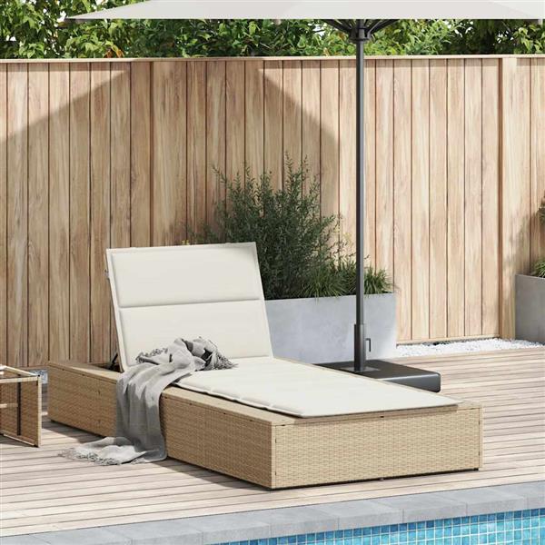 Grote foto vidaxl ligbed met zwevend kussen poly rattan beige tuin en terras tuinmeubelen
