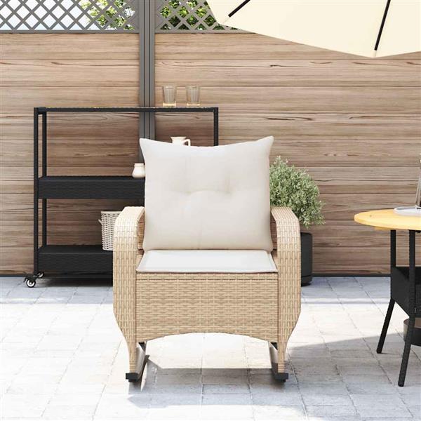 Grote foto vidaxl tuinschommelstoel met kussens poly rattan beige tuin en terras tuinmeubelen