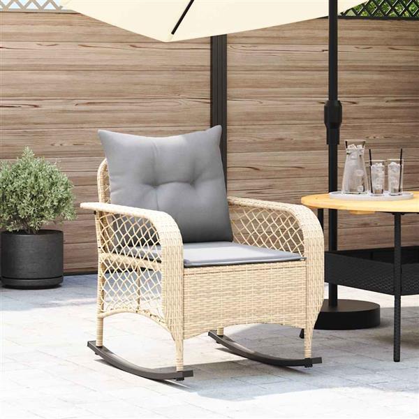 Grote foto vidaxl tuinschommelstoel met kussens poly rattan beige tuin en terras tuinmeubelen