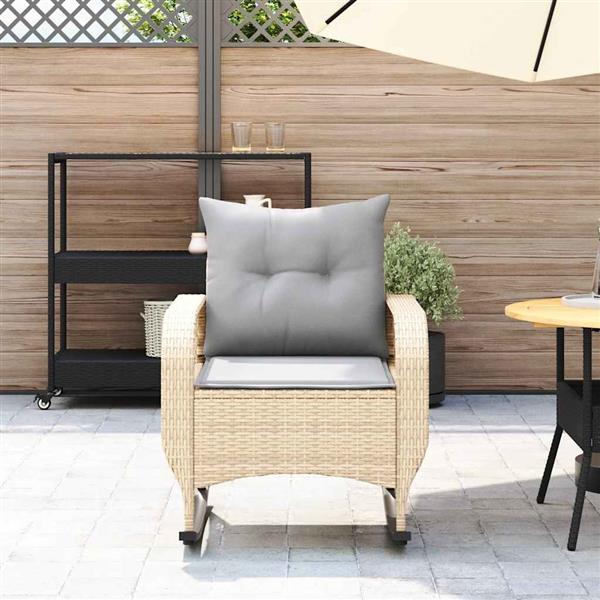 Grote foto vidaxl tuinschommelstoel met kussens poly rattan beige tuin en terras tuinmeubelen