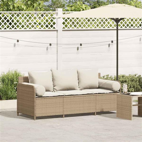 Grote foto vidaxl tuinbank 3 zits met kussens poly rattan beige tuin en terras tuinmeubelen