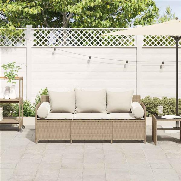 Grote foto vidaxl tuinbank 3 zits met kussens poly rattan beige tuin en terras tuinmeubelen