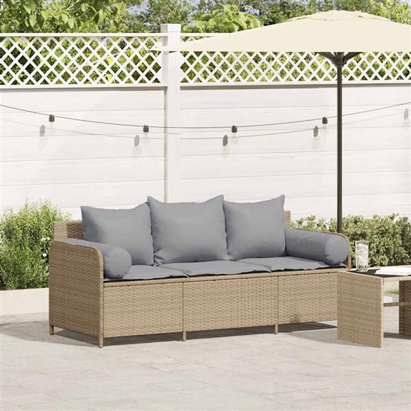 Grote foto vidaxl tuinbank 3 zits met kussens poly rattan beige tuin en terras tuinmeubelen