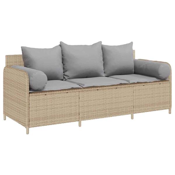 Grote foto vidaxl tuinbank 3 zits met kussens poly rattan beige tuin en terras tuinmeubelen