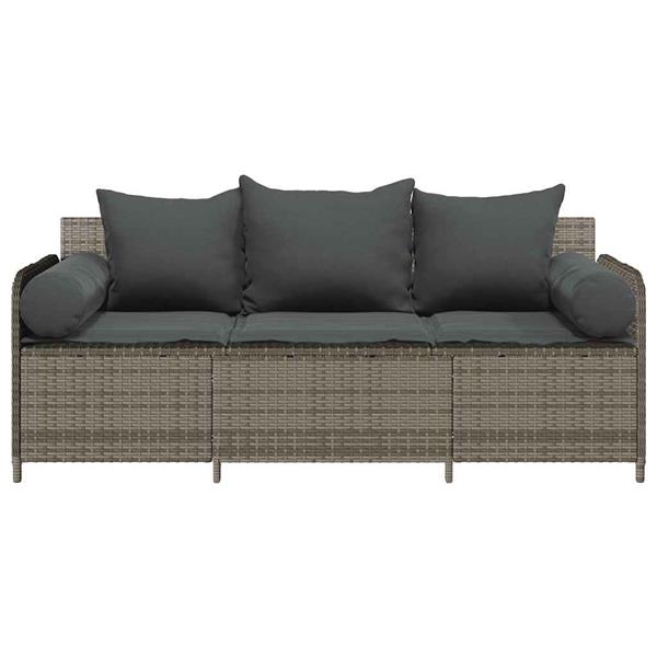 Grote foto vidaxl tuinbank 3 zits met kussens poly rattan grijs tuin en terras tuinmeubelen