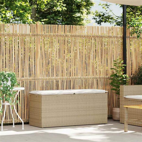 Grote foto vidaxl tuinbank met kussen 110x40x44 cm poly rattan beige tuin en terras tuinmeubelen