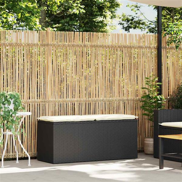 Grote foto vidaxl tuinbank met kussen 110x40x44 cm poly rattan zwart tuin en terras tuinmeubelen