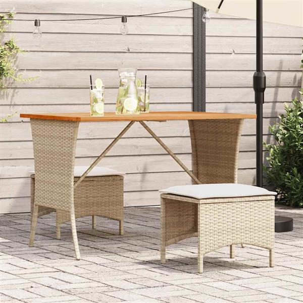Grote foto vidaxl tuintafel met acaciahouten blad 105x75x72 cm poly rattan beige tuin en terras tuinmeubelen