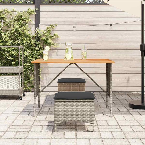 Grote foto vidaxl tuintafel met acaciahouten blad 105x75x72 cm poly rattan grijs tuin en terras tuinmeubelen