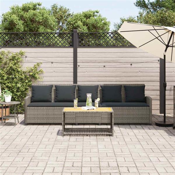 Grote foto vidaxl tuinbank 5 zits met kussens poly rattan grijs tuin en terras tuinmeubelen