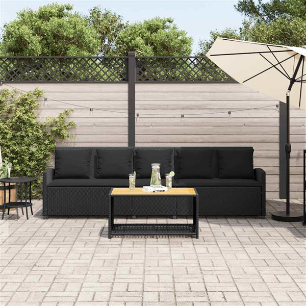 Grote foto vidaxl tuinbank 5 zits met kussens poly rattan zwart tuin en terras tuinmeubelen