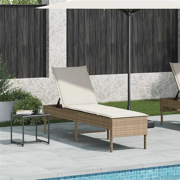 Grote foto vidaxl ligstoel met kussen beige 55x200x44cm polyrotan tuin en terras tuinmeubelen