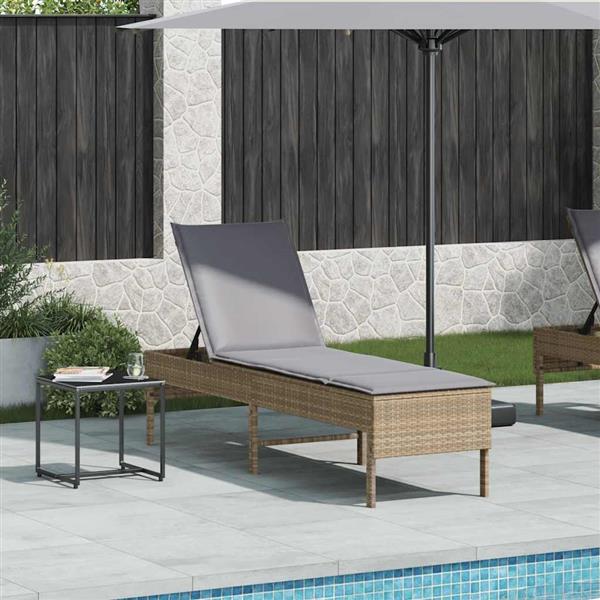 Grote foto vidaxl ligstoel met kussen beige 55x200x44cm polyrotan tuin en terras tuinmeubelen