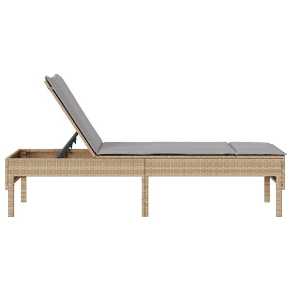 Grote foto vidaxl ligstoel met kussen beige 55x200x44cm polyrotan tuin en terras tuinmeubelen