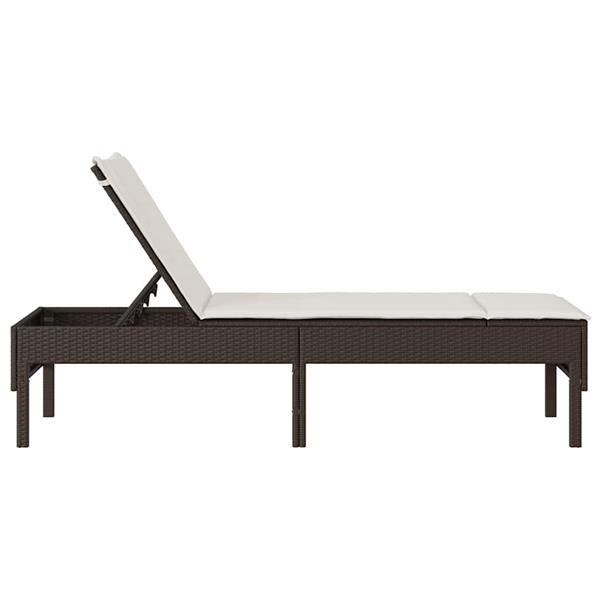 Grote foto vidaxl ligstoel met kussen bruin 55x200x44cm polyrotan tuin en terras tuinmeubelen